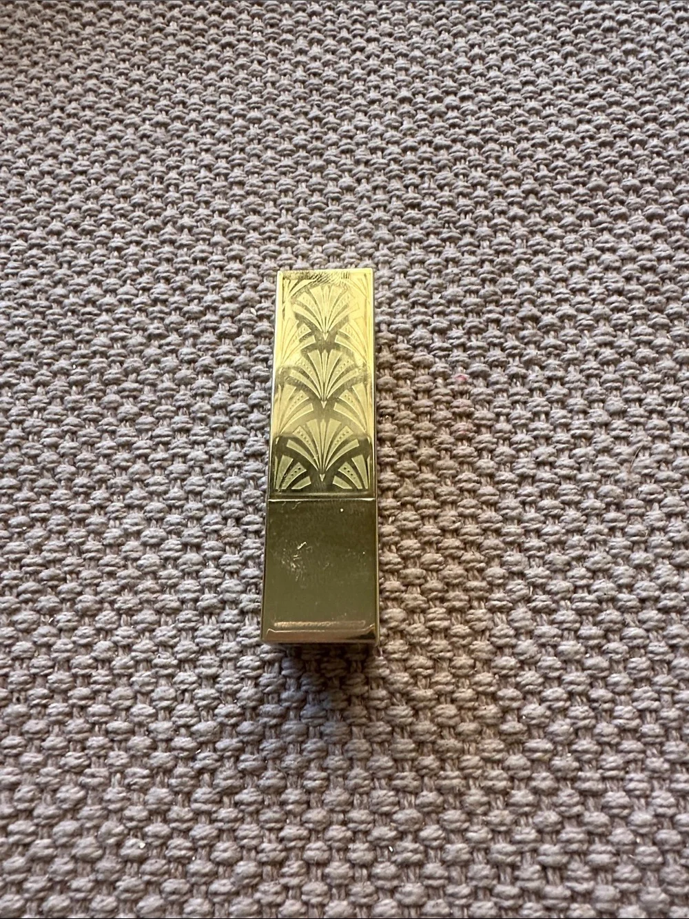 Estee Lauder Gold-Tone Lipstick Case with Etched Art Deco Pattern